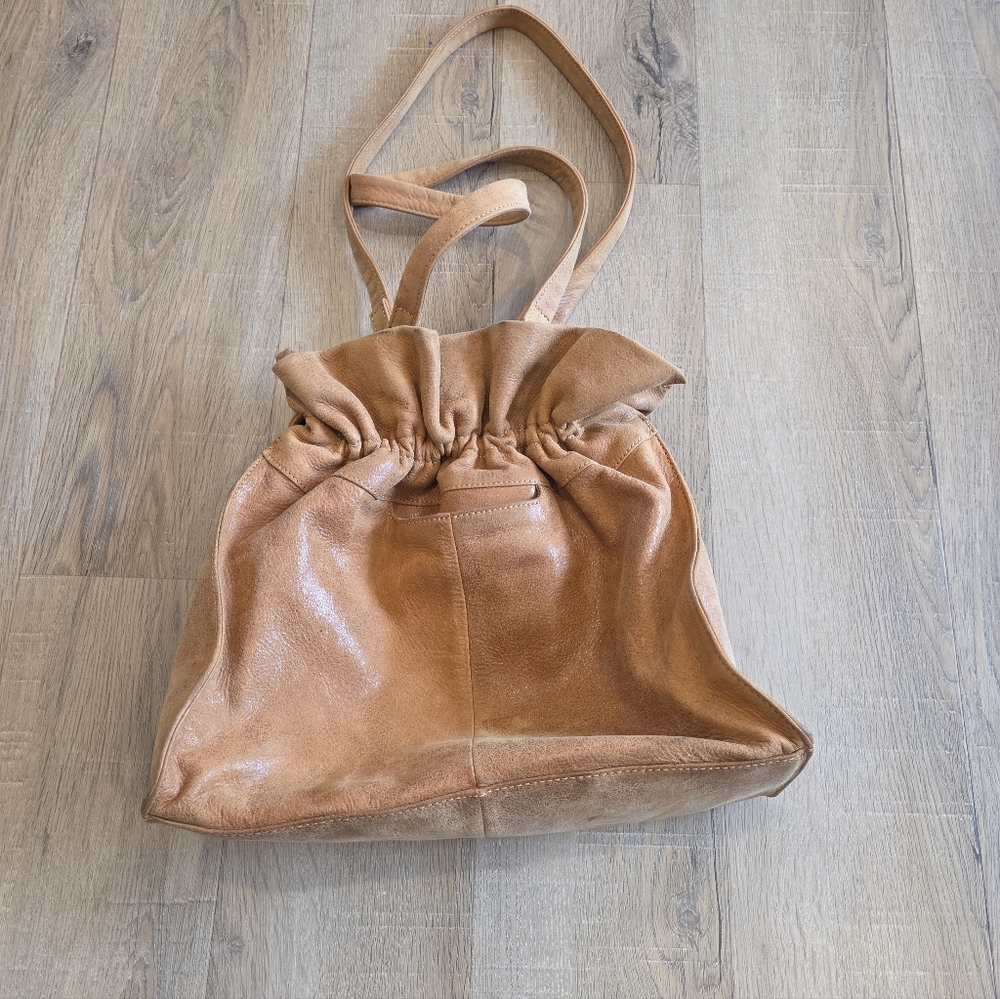 Hobo International Vtg Leather  Drawstring Bucket Slouchy Hobo Bag 12"×13" Soft